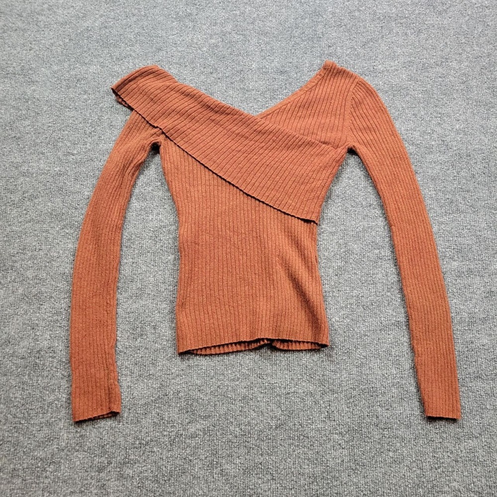 Lovers and Friends Top Womens XS Copper Brown Asymmetrical Ruffle‎ Ribbed Knit